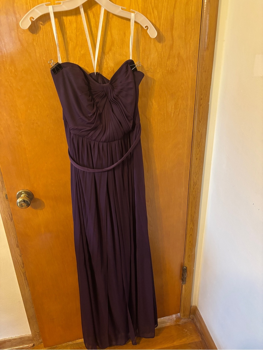 David's Bridal Strapless Plum Evening Gown